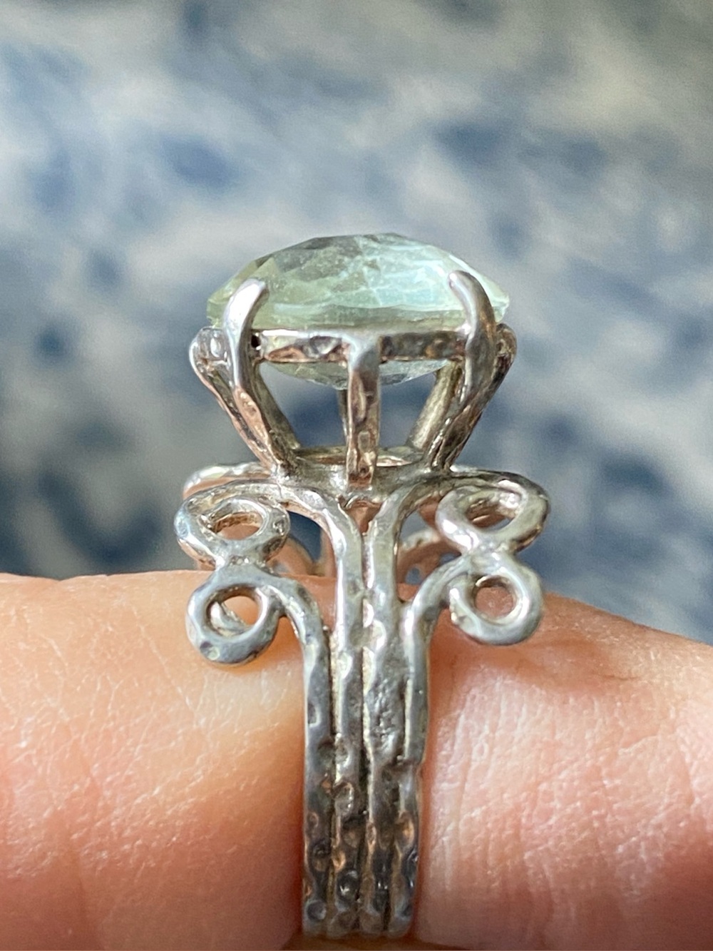 Artisan Sterling Silver Green Amethyst Statement Ring Size 6.75 - 7
